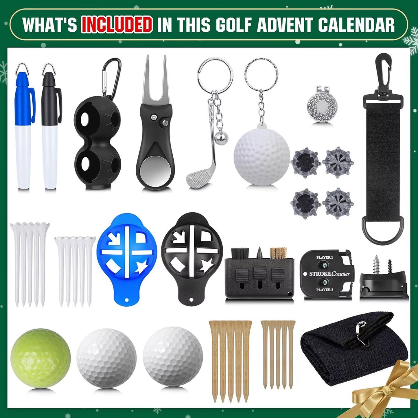 2025 Christmas Golf Advent Calendar Gift Box 24 Days Countdown to Christmas Golf Themed Set for Men Women Stocking Stuffers